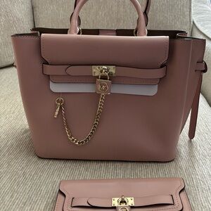 Michael Kors Hamilton Legacy Large Satchel + Wallet Smokey Rose NWT Set $750
